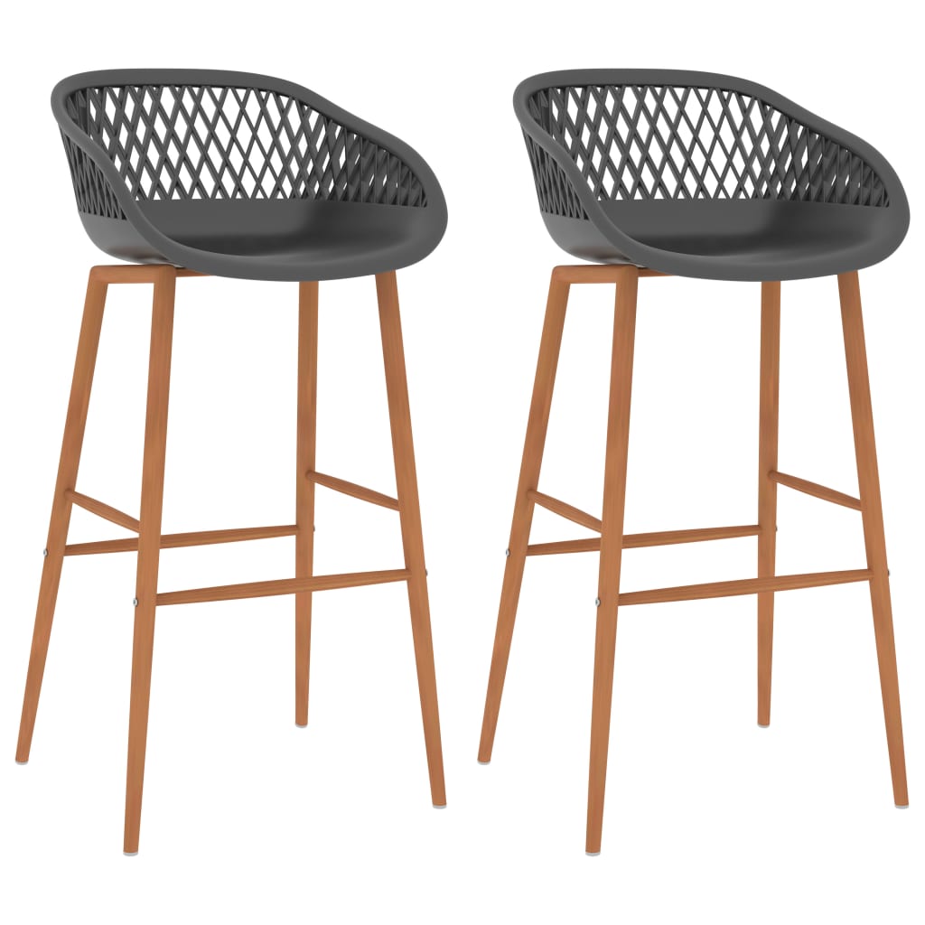 Set 2 scaune de bar, vidaXL, Plastic aspect plasa/Metal, 48 x 47,5 x 95,5 cm, Gri/Maro