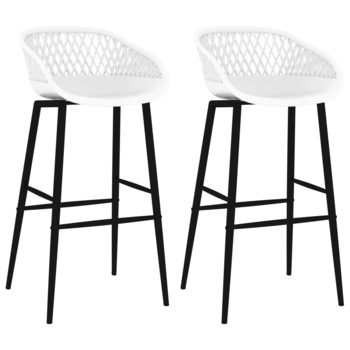 Set 2 scaune de bar, vidaXL, Plastic aspect plasa/Metal, 48 x 47,5 x 95,5 cm, Alb
