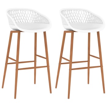 Set 2 scaune de bar, vidaXL, Plastic aspect plasa/Metal, 48 x 47,5 x 95,5 cm, Alb/Maro