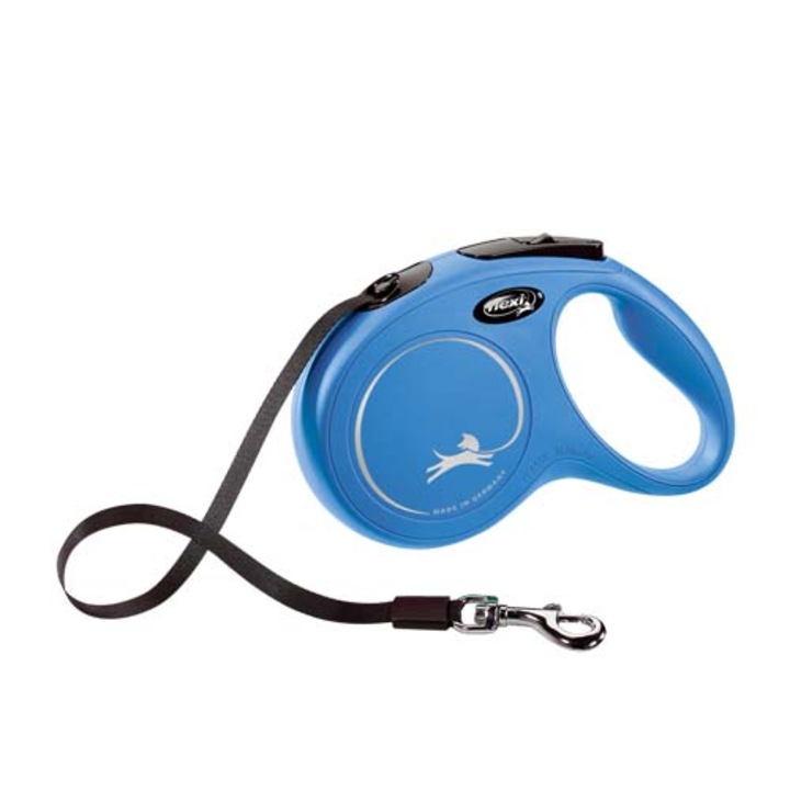 Lesa Pentru Caini, Flexi, Flexi M, Maner Ergonomic, Mecanism De Retragere Si Blocare Silentios, Chinga Robusta, 5 m, Albastru
