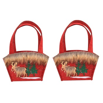 Set 2 pungi cadou pentru Craciun din postav, cu ren si blanita, 20x24 cm, culoare rosu Set 2 pungi cadou pentru Craciun din postav, cu ren si blanita, 20x24 cm, culoare rosu