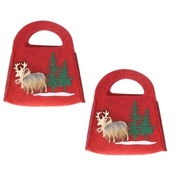 Set 2 pungi cadou pentru Craciun din postav, 16x18 cm, culoare rosu Set 2 pungi cadou pentru Craciun din postav, 16x18 cm, culoare rosu