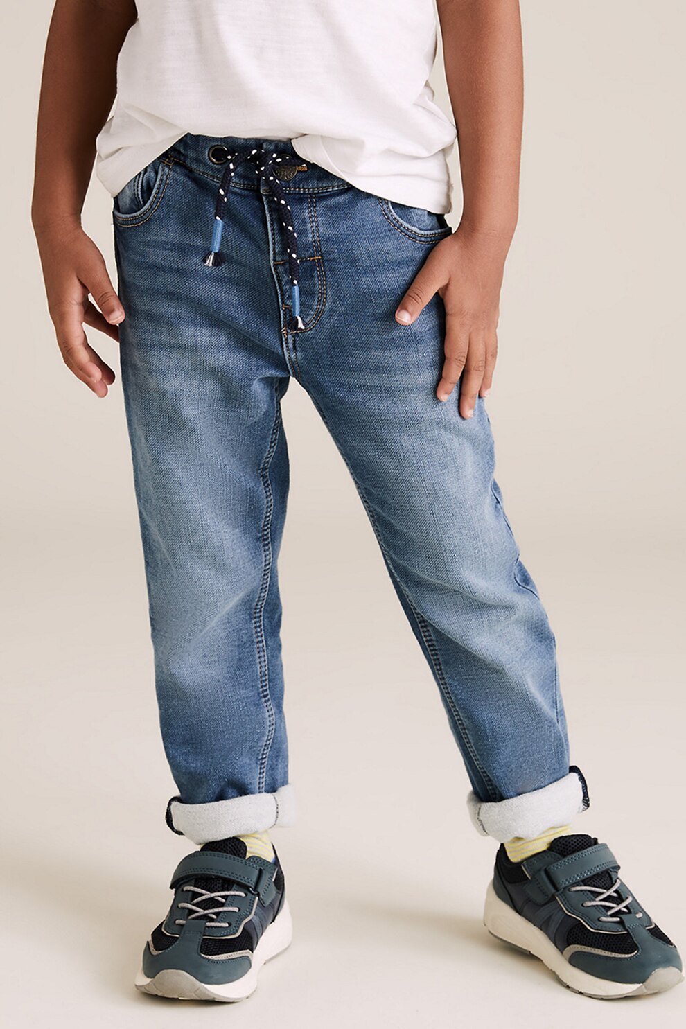 Marks & Spencer, Blugi cu snur de ajustare in talie, Albastru, 90-98 CM