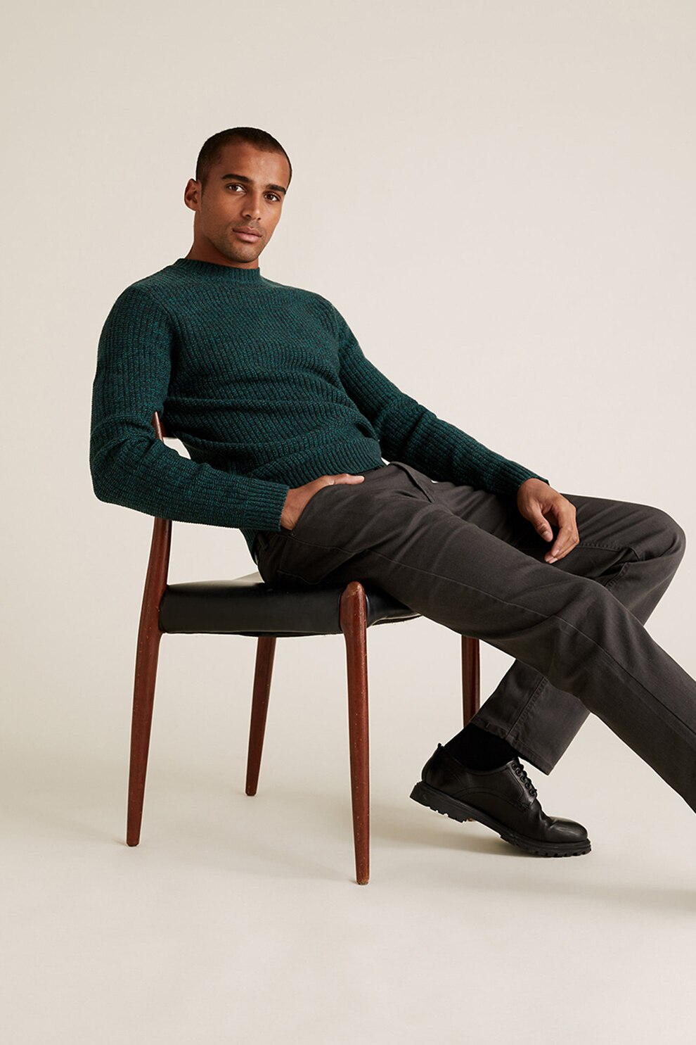 Marks & Spencer, Pulover cu decolteu la baza gatului, Verde inchis melange