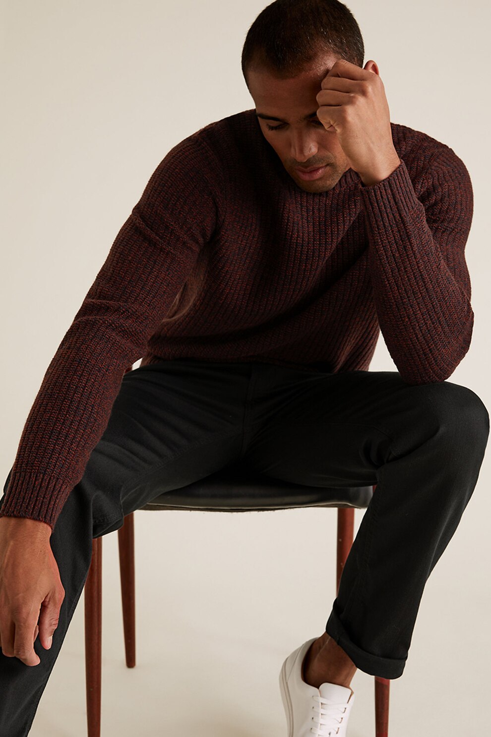 Marks & Spencer, Pulover cu decolteu la baza gatului, Rosu bordeaux/Oranj