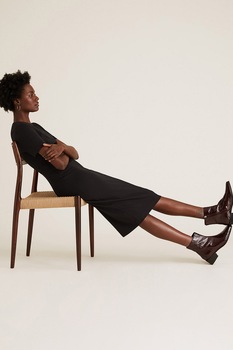 Marks & Spencer, Rochie midi cu decolteu in V, Negru Marks & Spencer, Rochie midi cu decolteu in V, Negru
