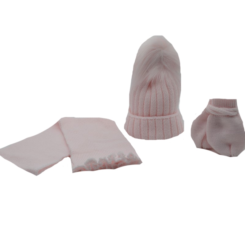 Set 3 piese caciula, fular si manusi pentru fete Aliap 0027-3, Roz, 36-38