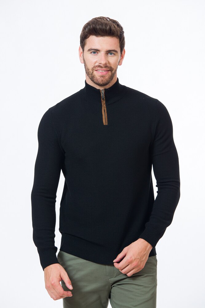 Pulover BE YOU cu fermoar cu vipusca ecopiele camel_1