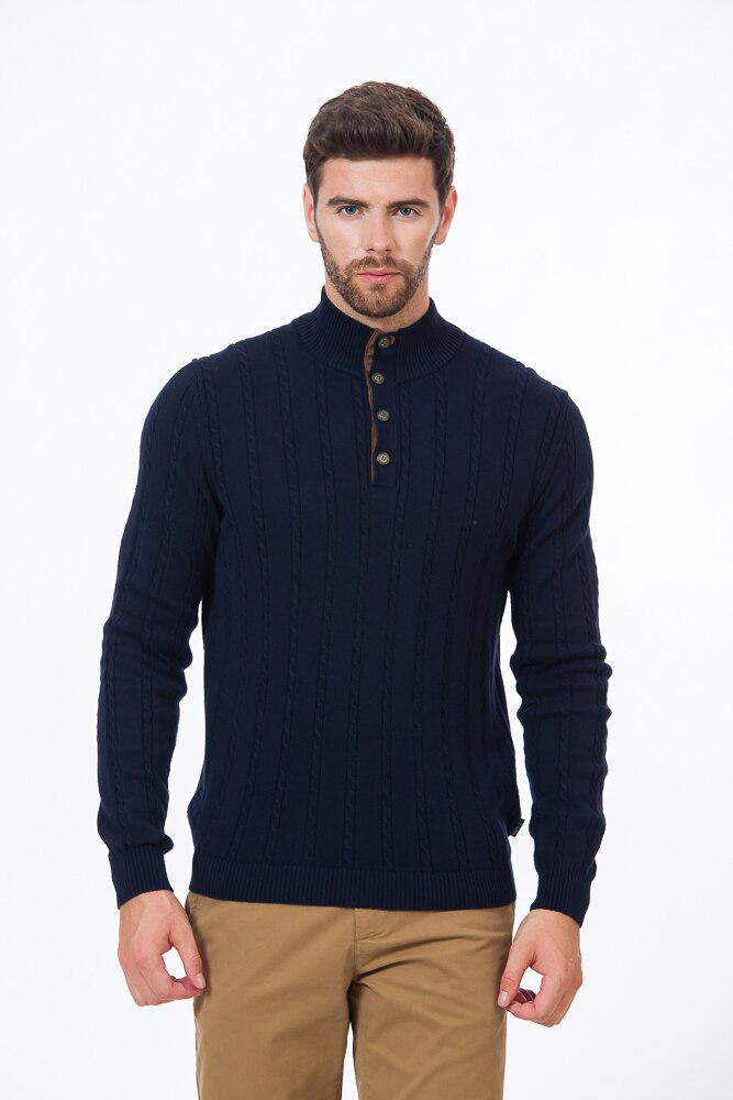 Pulover BE YOU polo cu nasturi, Bleumarin