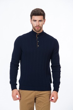 Pulover BE YOU polo cu nasturi, Bleumarin Pulover BE YOU polo cu nasturi, Bleumarin