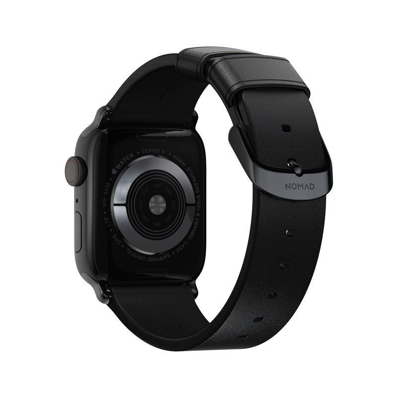 Curea piele NOMAD Modern Slim Strap Apple Watch 1/2/3/4/5/6/7/SE (38/40/41mm) Black/Black