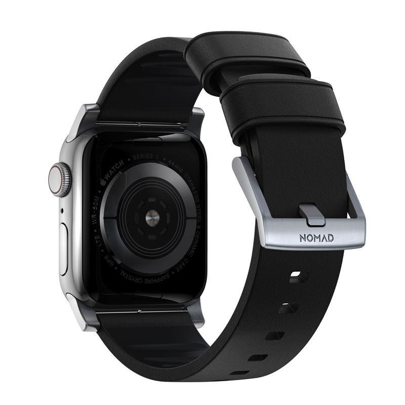 Curea din piele rezistenta la apa NOMAD Active Pro Apple Watch 1/2/3/4/5/6/7/SE (42/44/45mm) Black/Silver