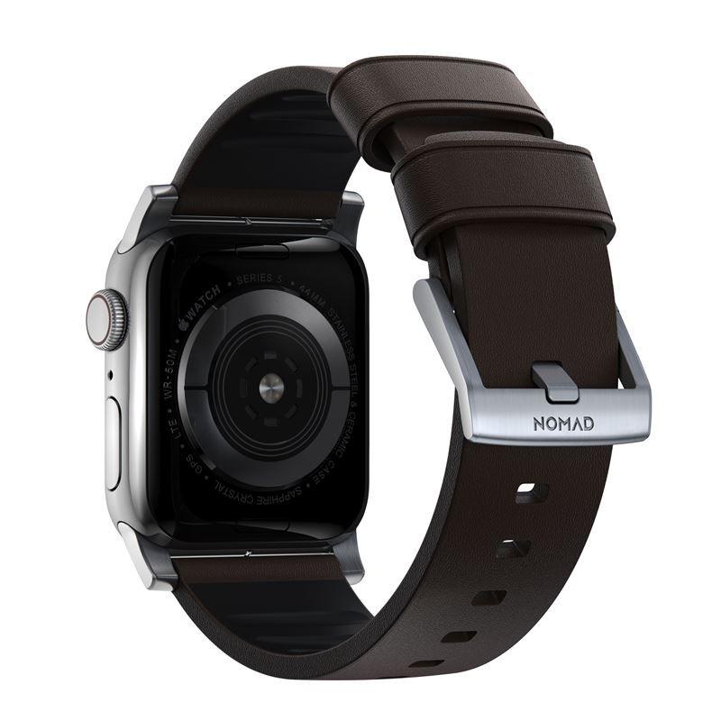 Curea din piele rezistenta la apa NOMAD Active Pro Apple Watch 1/2/3/4/5/6/7/SE (42/44/45mm) Brown/Silver
