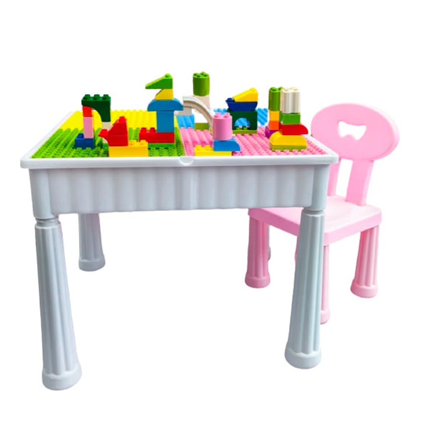Masa si scaunel cu cuburi de constructie si planse de construit - Krista®