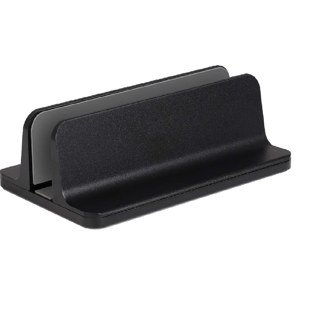 Suport/Stand Vertical LittleDomi pentru Laptop, Telefon, Tableta, Ajustabil, Protectie Aluminiu, Covoras Non-Alunecos, 14mm – 69mm Latime, Negru