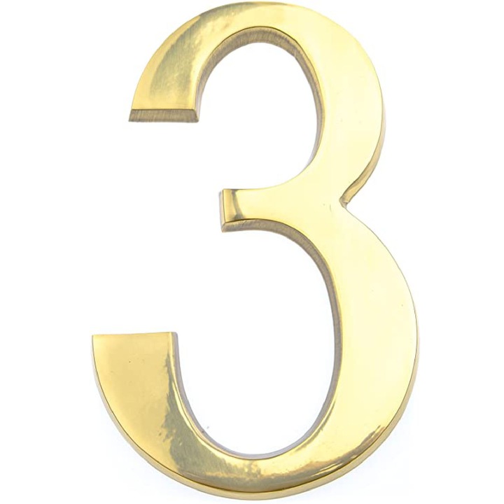 Numar casa, Icon, alama lucios, auriu, 200 mm cifra "3"
