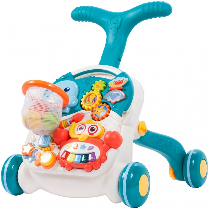 Подвижна интерактивна масичка 5 в 1 LikeSmart Aqua Stroller PLUS, С мини баскетболен кош, Светлини и звуци, Множество сензорни режими на игра