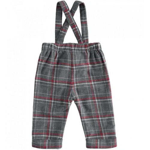 Pantaloni baiat Ido,gri in carouri cu bretele-3 luni