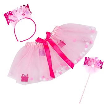 Set costum zana, de culoare roz, include cordeluta, bagheta magica si tutu cu elastic colorat, pentru zi de nastere Set costum zana, de culoare roz, include cordeluta, bagheta magica si tutu cu elastic colorat, pentru zi de nastere