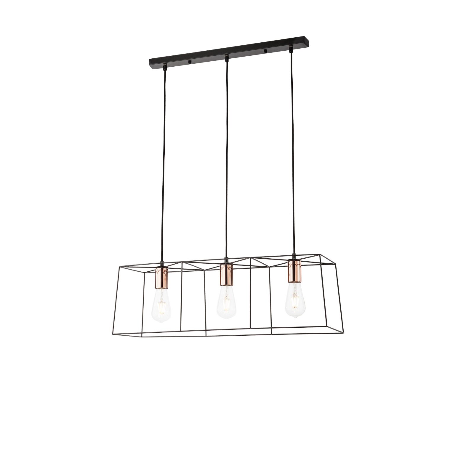 Suspensie Sketch, Smarter, negru cu detalii cupru, 3xE27, metal