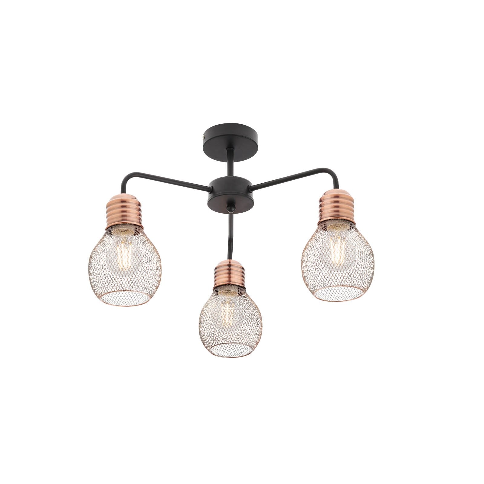 Plafoniera Edison, Smarter, negru cu detalii finisate cupru antichizat, 3xE27, metal