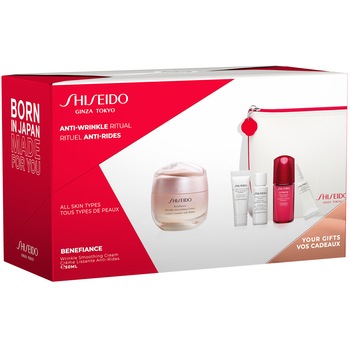 Set Shiseido Benefiance Smoothing: Crema de netezire a ridurilor, 50 ml + Spuma de curatare, 5 ml + Tratament intensiv de hidratare, 7 ml + Ultimate Power Infusing Concentrate, 10 ml + Crema de netezire a ridurilor, 2 ml Set Shiseido Benefiance Smoothing: Crema de netezire a ridurilor, 50 ml + Spuma de curatare, 5 ml + Tratament intensiv de hidratare, 7 ml + Ultimate Power Infusing Concentrate, 10 ml + Crema de netezire a ridurilor, 2 ml