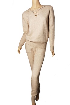 Compleu tricotat dama, crem, casual, one size Compleu tricotat dama, crem, casual, one size