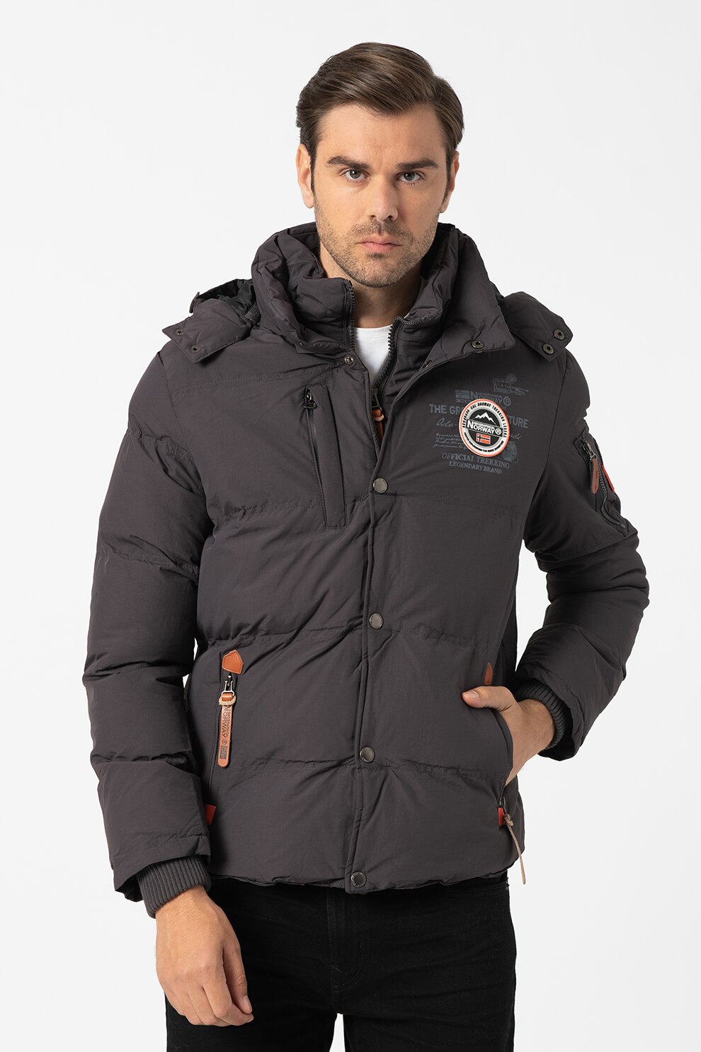 Geographical Norway, Geaca cu vatelina si gluga Verveine, Gri inchis, 2XL -  eMAG.ro