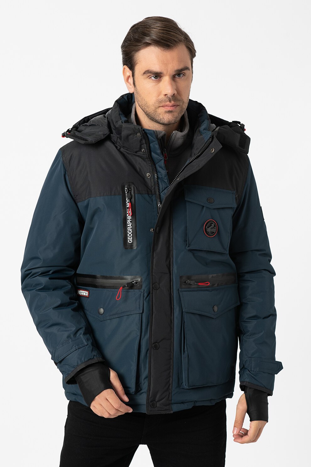 Geographical Norway, Jacheta parka cu buzunare multiple Aragon, Bleumarin/negru stins