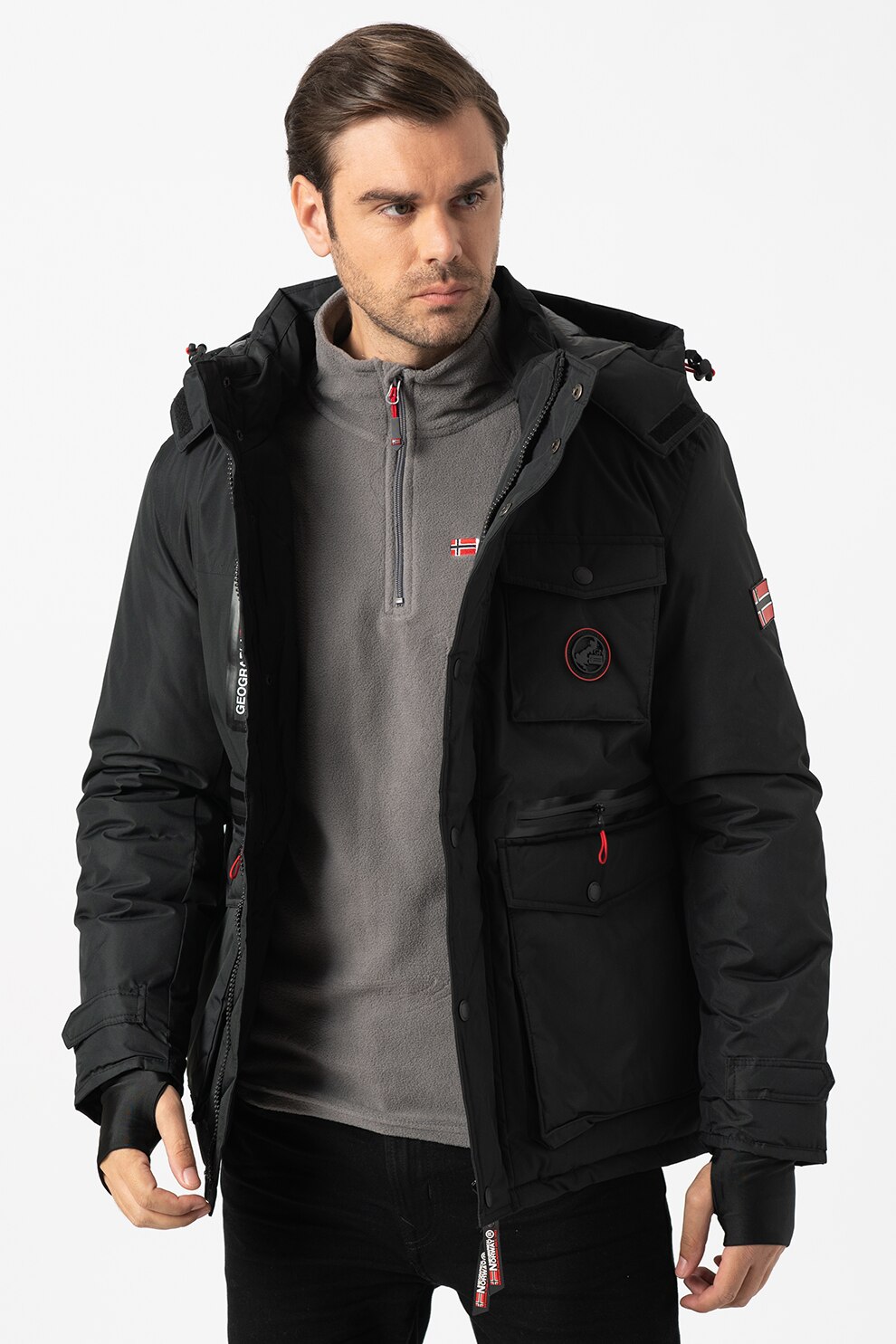 Geographical Norway, Jacheta parka cu buzunare multiple Aragon, Negru
