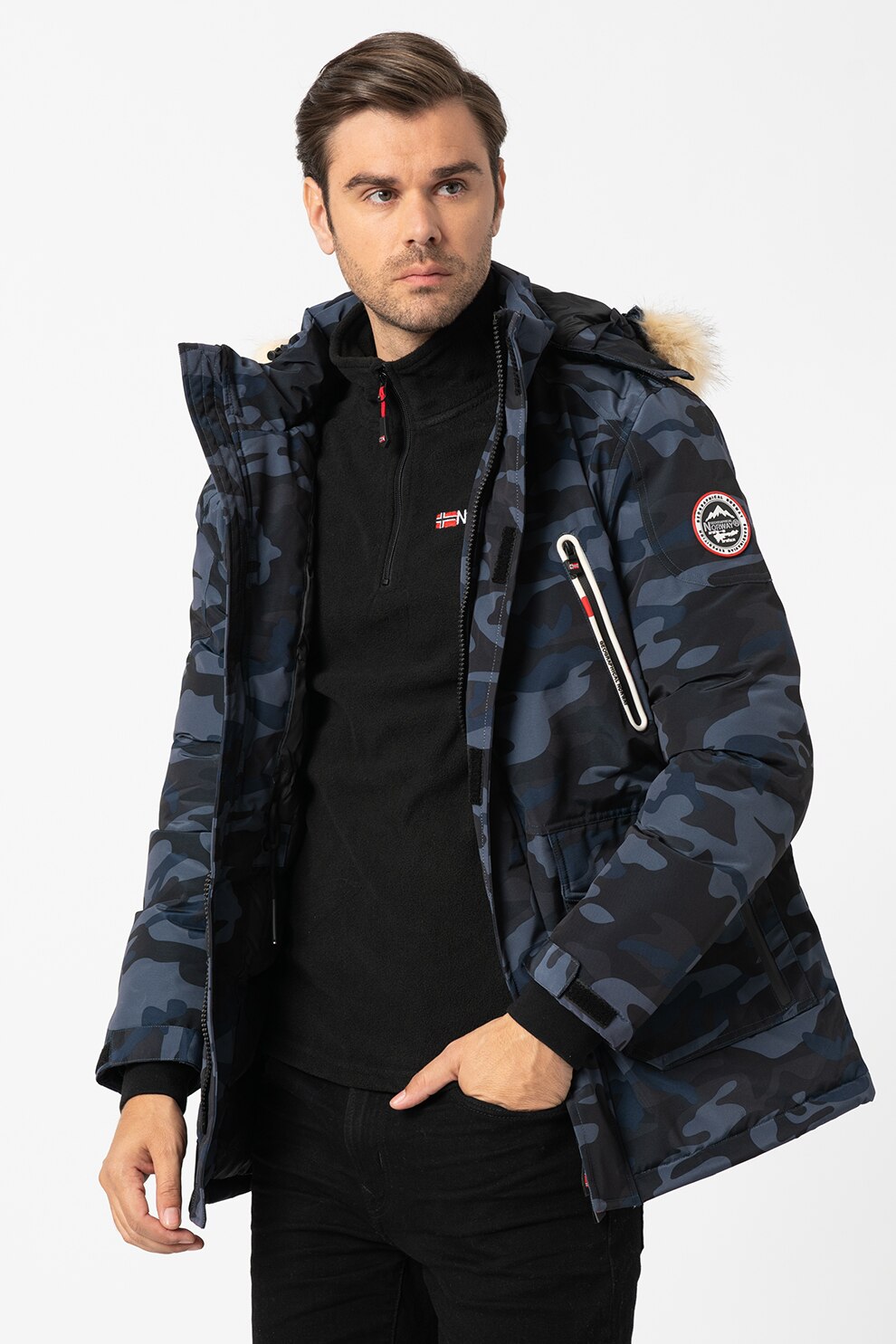 Geographical Norway, Geaca cu model camuflaj Bogota, Bleumarin/albastru prafuit/negru
