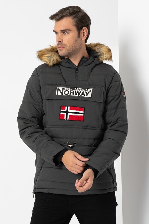 Geographical Norway, Подплатено зимно яке Coconut с еко пух, Червен/Бял/Tъмносив