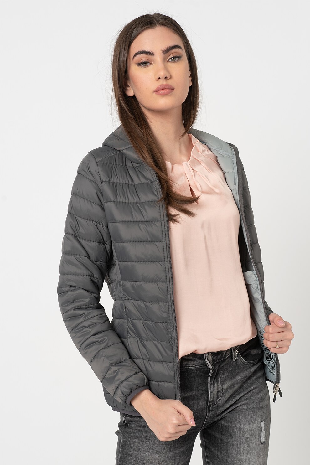 Geographical Norway, Geaca cu gluga, vatelina si aspect matlasat Dafne, Gri carbune