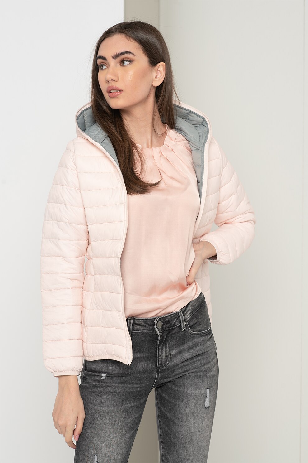 Geographical Norway, Geaca cu gluga, vatelina si aspect matlasat Dafne, Roz pal