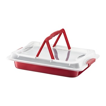 Tava pentru prajitura cu capac plastic Ambition 42x29cm Cherry Tava pentru prajitura cu capac plastic Ambition 42x29cm Cherry