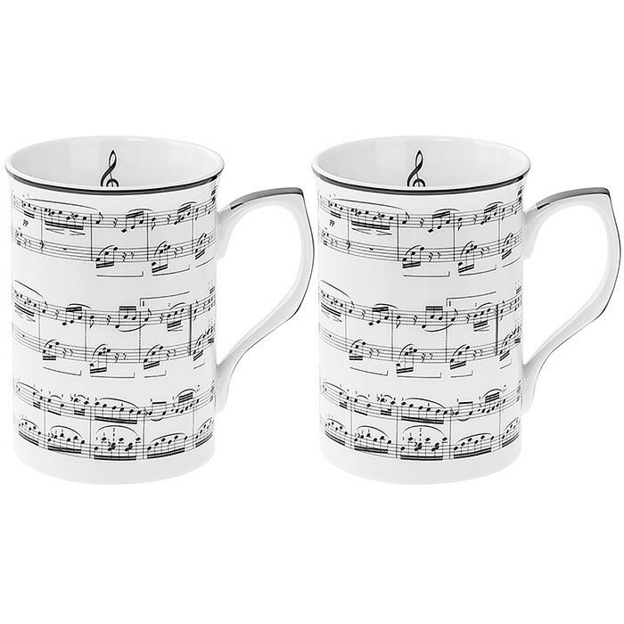 Set 2 cani - Musical Notes Sheet, Portelan, 300 ml, Alb / Negru