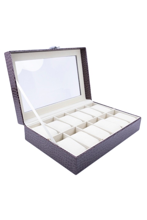 Cutie 12 ceasuri Vulcan , caseta eleganta pentru ceasuri, piele ecologica tip croco,interior captusit cu catifea, eleganta,culoare maro, doty