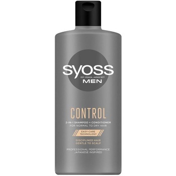 Sampon + Balsam 2-in-1 pentru barbati Syoss Men Control, ingrijire zilnica, pentru par uscat, 440 ml Sampon + Balsam 2-in-1 pentru barbati Syoss Men Control, ingrijire zilnica, pentru par uscat, 440 ml