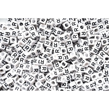 Margele acrlice cu litera R patrate, 6 x 6mm, White, 100 bucati, Vivo AK701 Margele acrlice cu litera R patrate, 6 x 6mm, White, 100 bucati, Vivo AK701