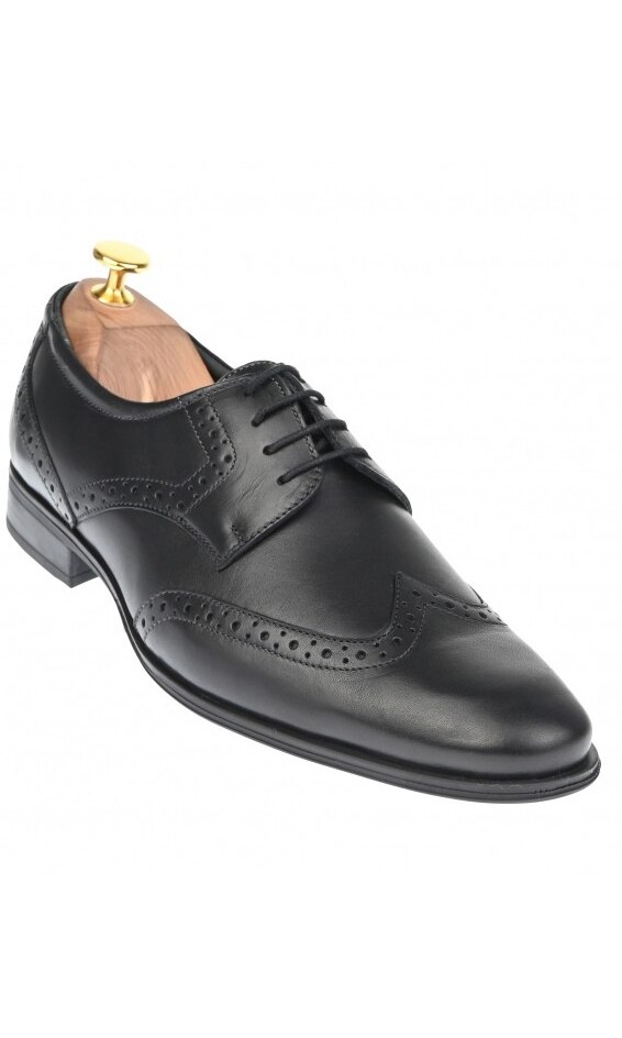 Pantofi barbati Derby perforati, Ciucaleti, din piele naturala, Negru, - L369N, Negru