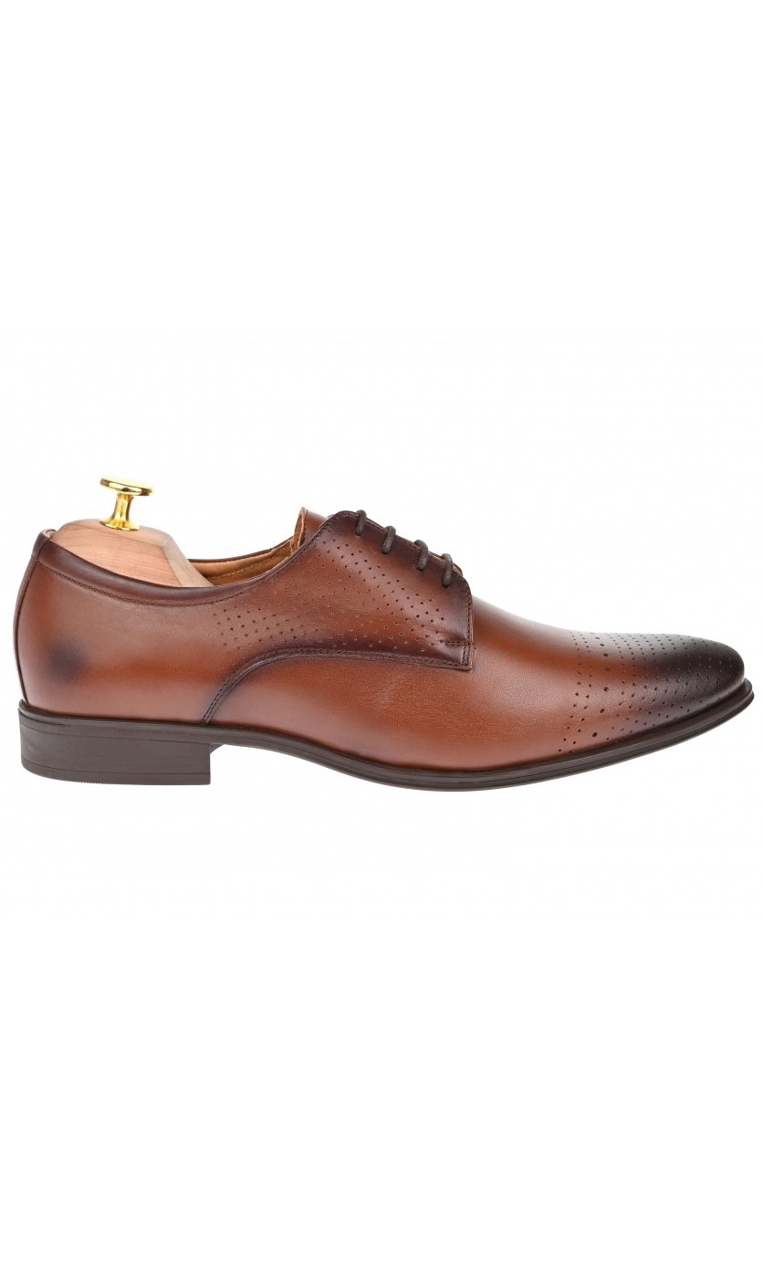 Pantofi barbati perforati, Ciucaleti, casual din piele naturala, Maro, 42 EU - L361MBOX