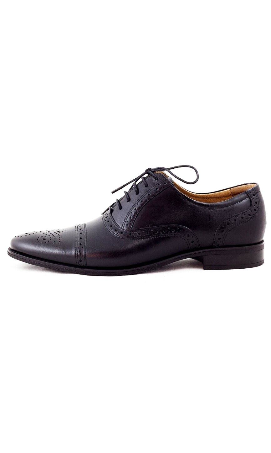 Pantofi barbati Oxford perforati, Ciucaleti, din piele naturala, Negru, 44 EU - 359N