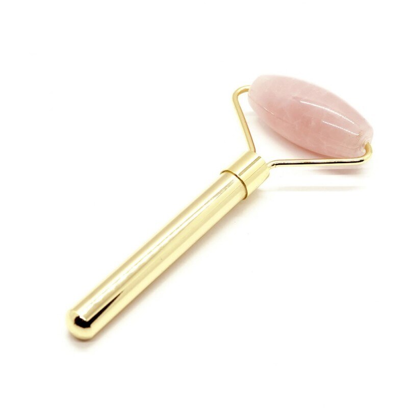 Rola din cuart roz pentru masaj cu maner auriu - 11,7 cm