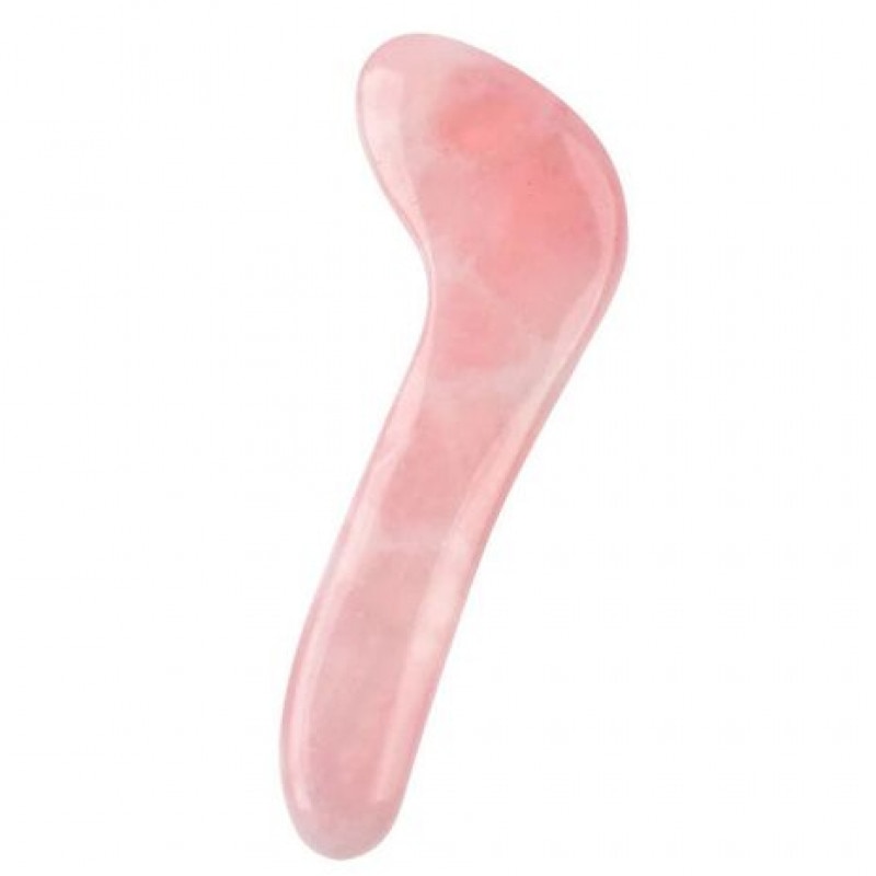 Piatra Gua Sha din Cuart roz pentru masaj, model Bumerang - 11,2 cm