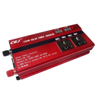 Invertor de tensiune, Alimentare 12V - 220V , Putere de varf 1000W , Putere continua 665 W, Display Dublu 4 USB si 2 Iesiri 220V, Rosu Invertor de tensiune, Alimentare 12V - 220V , Putere de varf 1000W , Putere continua 665 W, Display Dublu 4 USB si 2 Iesiri 220V, Rosu