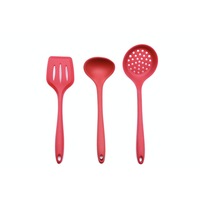 Set ustensile de bucatarie, polonic, paleta, spumiera, rosu, silicon