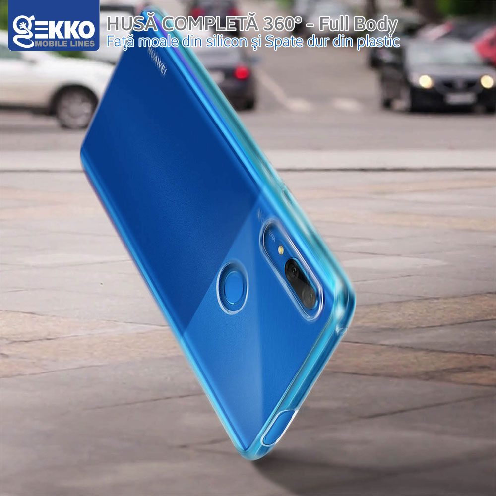 Husa 360° pentru Huawei P Smart Z - Fata+Spate (2 in 1), silicon si plastic, iShield Full Body - Transparenta Transparent Bumper