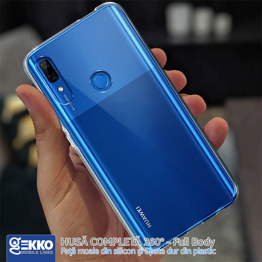 Husa 360° pentru Huawei P Smart Z - Fata+Spate (2 in 1), silicon si plastic, iShield Full Body - Transparenta Transparent Bumper