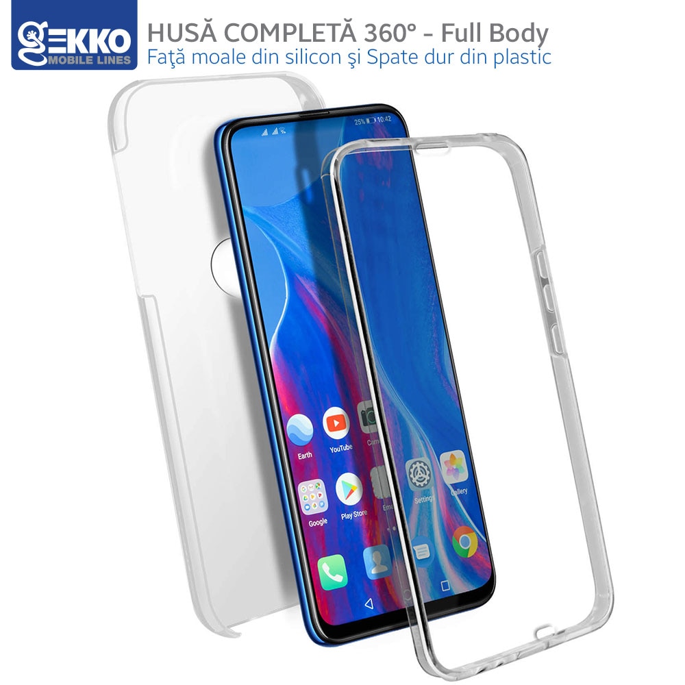 Husa 360° pentru Huawei P Smart Z - Fata+Spate (2 in 1), silicon si plastic, iShield Full Body - Transparenta Transparent Bumper