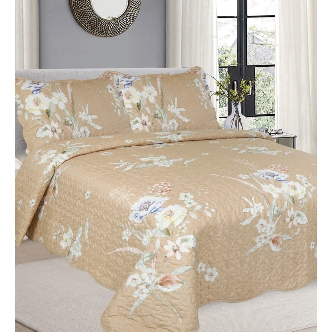 Cuvertura de pat + 2 Fete de Perne, Bumbac Tip Finet, Imprimata, Pat 2 persoane, CFI-91